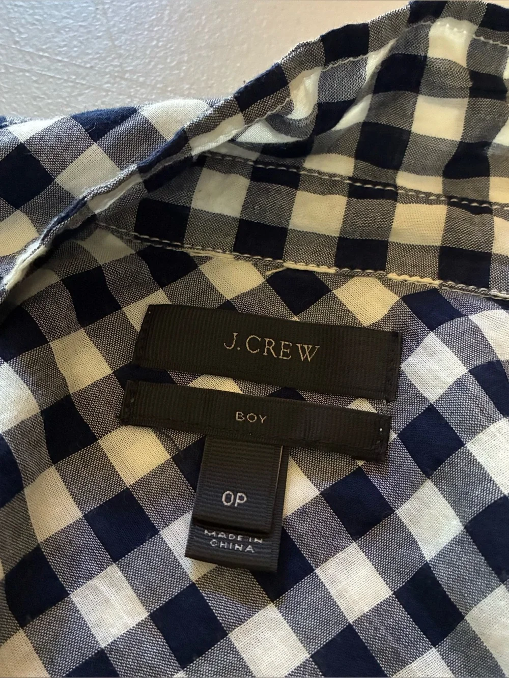 J.Crew Women's 0P Petite Boy Shirt Blue White Gingham Button Down Cotton Blend